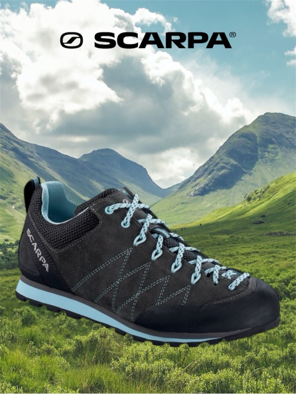 SCARPA Women's Crux Approach Shoes - Shark/Blue Radiance - Size 6.5